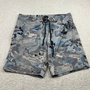 Under Armour HeatGear Mens 40 Board Shorts Grey Blue Tiger Stripe Camo Loose Fit